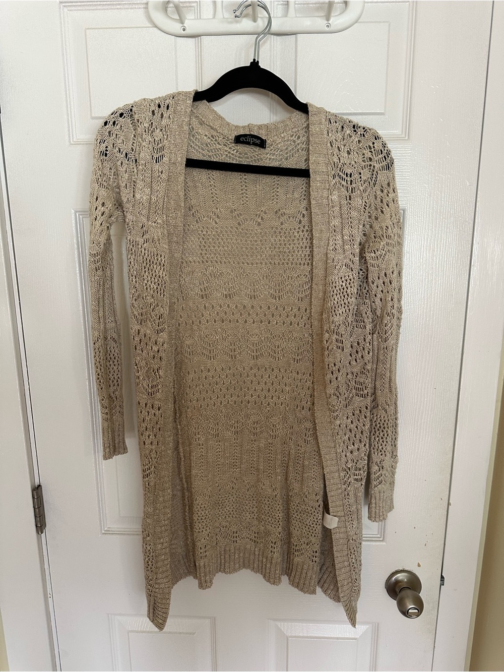 Eclipse Open-Front Beige Crochet Cardigan